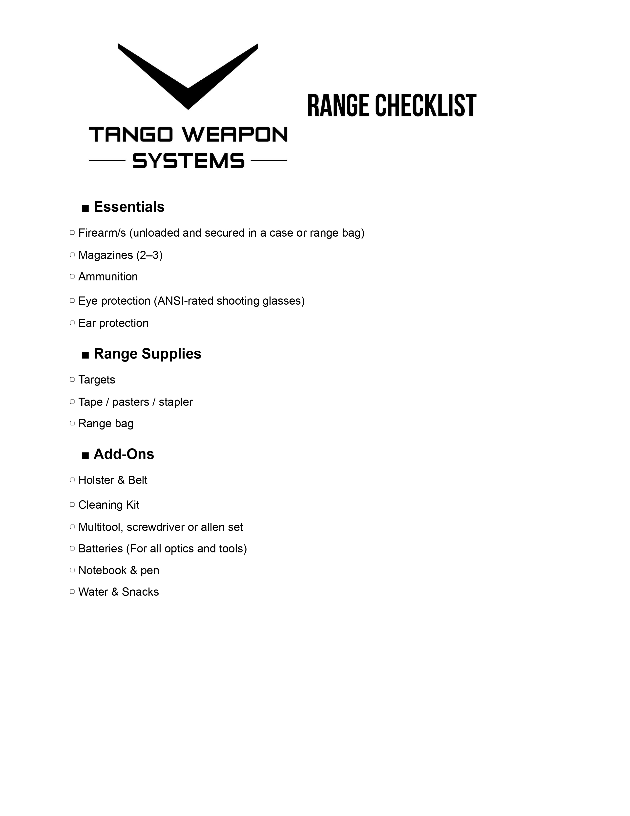 Printable checklist